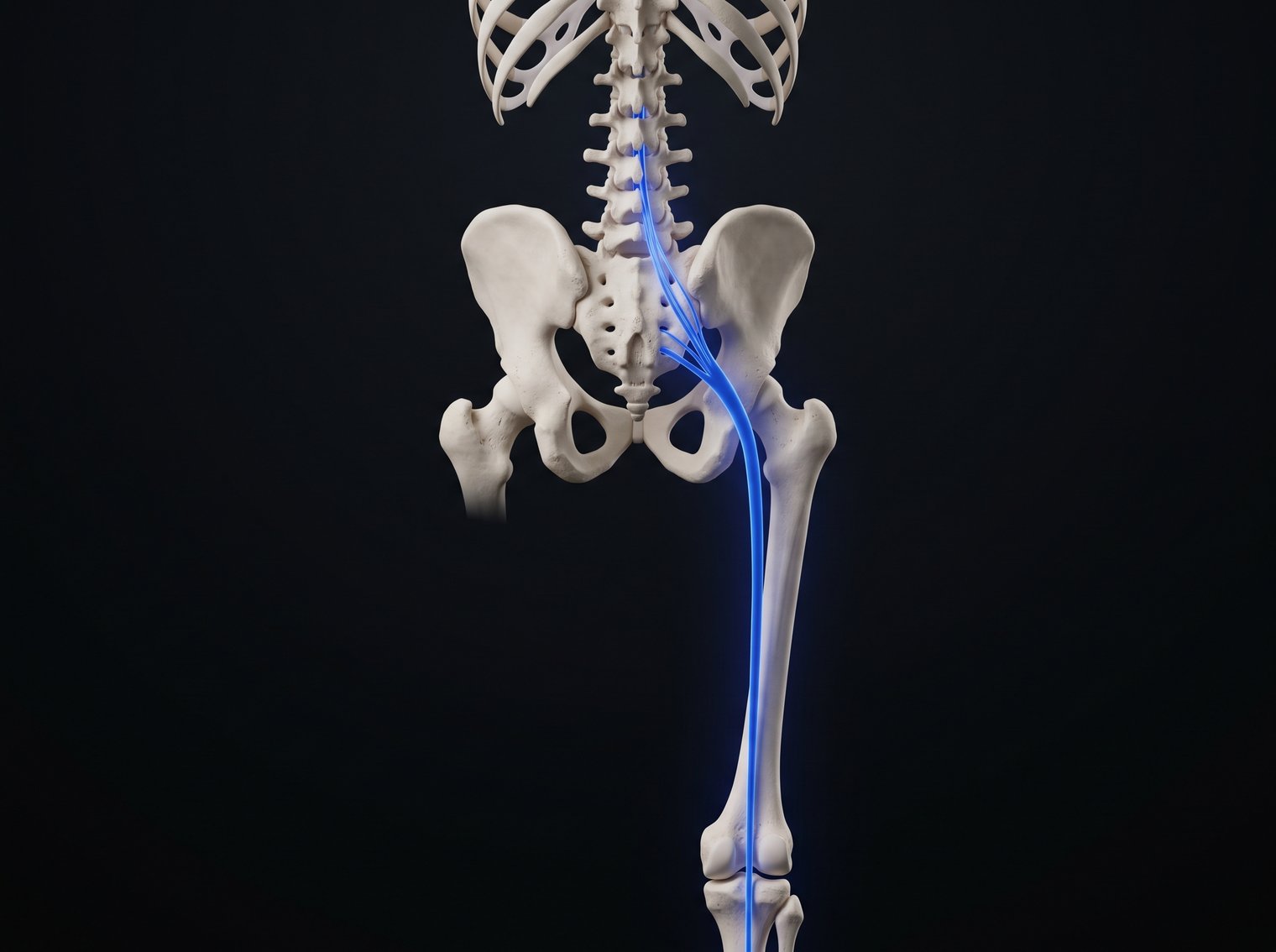 Sciatic nerve path from the low back down the leg, sciatica physical therapy