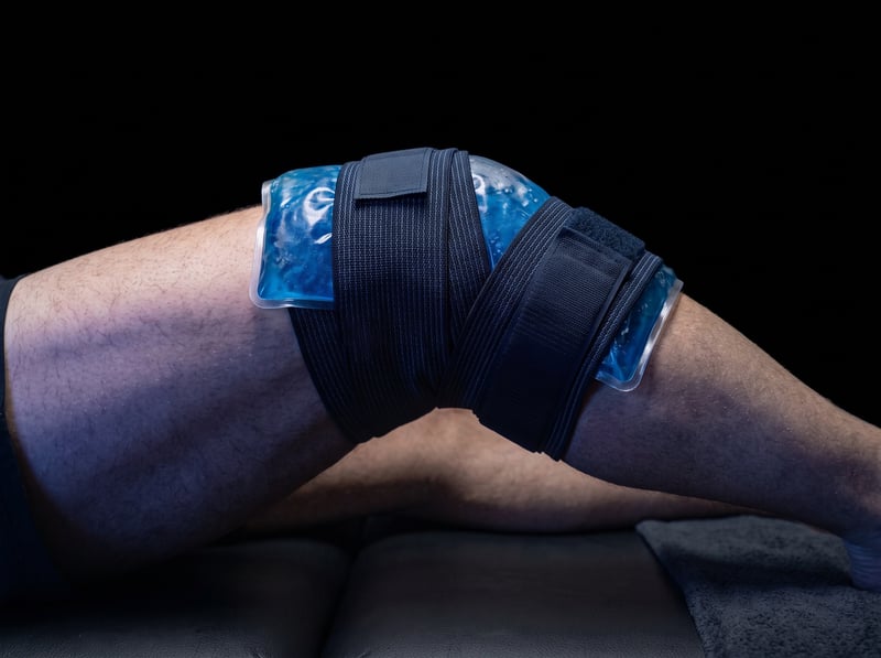 Ice pack wrapped around a knee