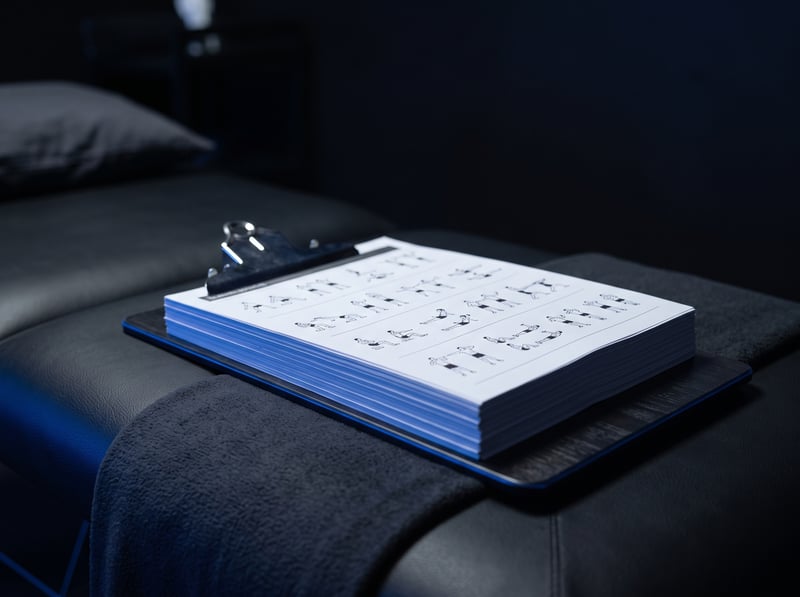 Stack of identical exercise handouts on a clipboard
